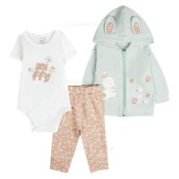 سه تیکه دخترانه طرح گل و خرگوش رنگ سبز نیلی nili