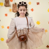 پیراهن دخترانه طرح تدی رنگ نسکافه ای