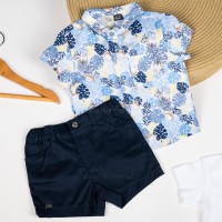 شومیز شورت پسرانه طرح میمون و برگ ایندیگو Indigo