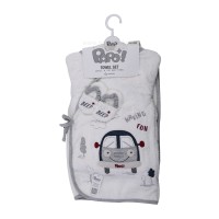 ست حوله 5 تکه طرح ماشین رنگ سفید-طوسی پاپو papo