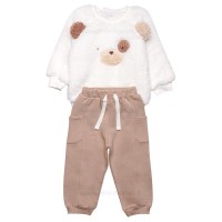 بلوز شلوار پسرانه طرح خرس رنگ شیری کرم پاپو Papo