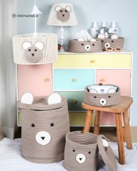 سبد اکسسوری گرد کوچک طرح خرسی رنگ کرم ایسیزIsiz