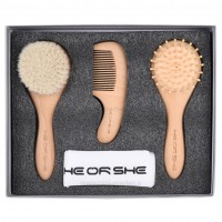 شانه و برس چوبی رنگ جعبه طوسی هی اور شی heorshe