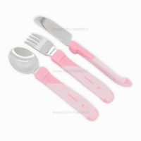 ست قاشق و چنگال و چاقوی فلزی پاستل صورتی توییست شیک Twistshake