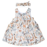 پیراهن دخترانه مدل کاترین طرح حیوانات جنگل رنگ سبز ایندیگو indigo