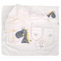 ست حوله 5 تیکه طرح دایناسور رنگ سفید طوسی مادرکر mothercare