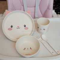ظرف غذاي بامبو 5 تکه طرح گربه رنگ صورتی کيکابو Kikkaboo