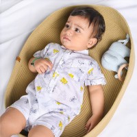 رامپر پسرانه طرح حیوانات و برگ رنگ سفید زرد ایندیگو Indigo