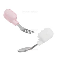 ست قاشق چنگال طرح دایناسور رنگ سفید صورتی هی‌اورشی HeOrShe