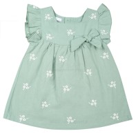 پیراهن دخترانه طرح گل رنگ سبز پاپو papo