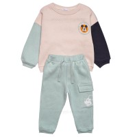 بلوز شلوار پسرانه طرح میکی موس رنگ کرم سبز پاپو Papo