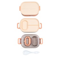 ظرف غذای استیل دو طبقه دسته دار رنگ صورتی خارجی