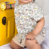 شومیز شورت طرح برگ رنگ کرم – سبز ایندیگو Indigo