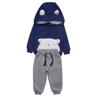 هودی شلوار پسرانه طرح خرس رنگ آبی طوسی پاپو Papo