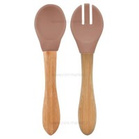 قاشق و چنگال چوبی رنگ قهوه ای اوی اوی Oi Oi