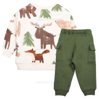 بلوز شلوار پسرانه طرح حیوانات رنگ کرم و سبز ایندیگو Indigo