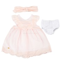 پیراهن دخترانه مدل ماهور رنگ صورتی طرح گیپور دار رنگ صورتی ایندیگو Indigo