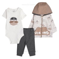 سه تکه پسرانه طرح وایکینگ رنگ کرم نیلی nili
