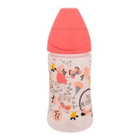 شیشه شیر طلقی 270 میل طرح گل و زنبور رنگ گلبهی سواوینکس Suavinex