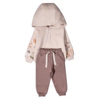 هودی شلوار دخترانه طرح گل رنگ کرم قهو ه ای پاپو Papo