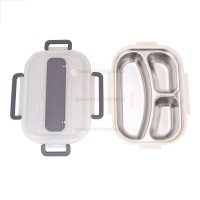 ظرف غذا استیل تقسیم دار طرح لیمو رنگ کرم خارجی