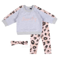 بلوز شلوار دخترانه طرح پلنگی رنگ طوسی صورتی ایندیگو Indigo