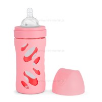 شيشه شير 260 ميل پيرکس کاور دار رنگ صورتی توئیست شیک Twistshake