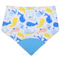 پیشبند سه گوش دندانگیر دار طرح دلفین رنگ آبی بی‌بی فور لایف babay4life