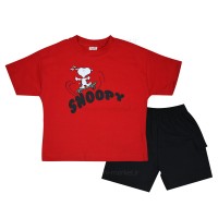 تیشرت شورت پسرانه طرح اسنوپی رنگ قرمز Raboo