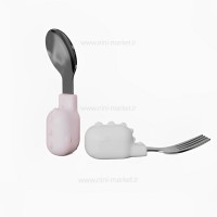 ست قاشق چنگال طرح دایناسور رنگ سفید صورتی هی‌اورشی HeOrShe