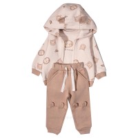 سه تیکه پسرانه طرح خرس و شیر رنگ کرم – شکلاتی پاپو Papo