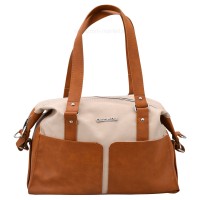 ساک لوازم مدل فلاور چرم ارتشی رنگ عسلی کرم QZ