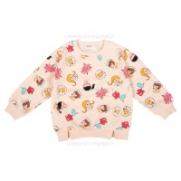 ست دوتکه بلوز و شلوار طرح دختر و آبمیوه رنگ سفید و گلبهی رابو Raboo