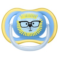 پستانک تکی الترا ایر +18 ماه طرح شیر رنگ آبی - زرد اونت Avent (فاقد جعبه)