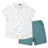 شومیز شورت پسرانه مدل هاوایی طرح ابر رنگ سفید ایندیگو indigo