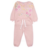 بلوز شلوار دخترانه طرح گل و پروانه رنگ صورتی پاپو Papo