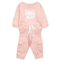 بلوز شلوار دخترانه طرح گربه رنگ صورتی پاپو Papo