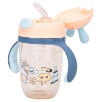 لیوان نی دار دسته دار طرح خرگوش 300 میل رنگ سرمه ای - گلبهی Yasi Care