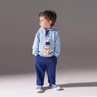 هودی شلوار پسرانه طرح گرگ رنگ آبی پاپو Papo