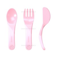 ست قاشق، چاقو و چنگال 6+ ماه پاستل صورتی تویست شیک Twistshake
