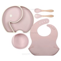 ست ظرف غذای سیلیکونی 5 تیکه طرح فیل رنگ کالباسی بیبی فور لایف baby 4 life
