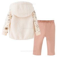 سه تکه دخترانه طرح تدی رنگ کرمی ایندیگو Indigo