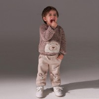 بلوز شلوار پسرانه اسپرت طرح خرس رنگ شکلاتی قهوه ای پاپو Papo