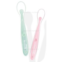 قاشق سیلیکونی 2 عددی همراه با قاب رنگ صورتی–سبز بیبی سیل Babisil