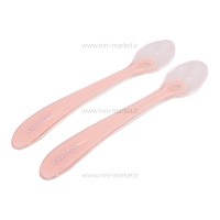 قاشق دو عددی سیلیکونی همراه با قاب رنگ صورتی کیکابو Kikkaboo