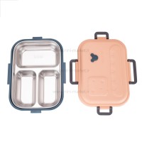 ظرف غذا استیل تقسیم دار طرح میکی موس رنگ صورتی خارجی