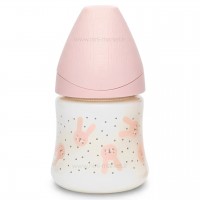 شيشه شير 150 ميل استيکر خرگوش رنگ صورتي سواوینکس Suavinex