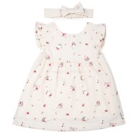 پیراهن دخترانه طرح گل سایز 18-24 ماه رنگ خاکی پاپو papo