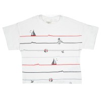 تیشرت شورت پسرانه طرح قایق رنگ قرمز Raboo