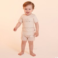 بلوز آستین کوتاه طرح کانگور و دوستان رنگ کرم نیلی Nili